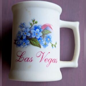 Las Vegas White Pink Blue Floral Ceramic Shot Size Mug Dining